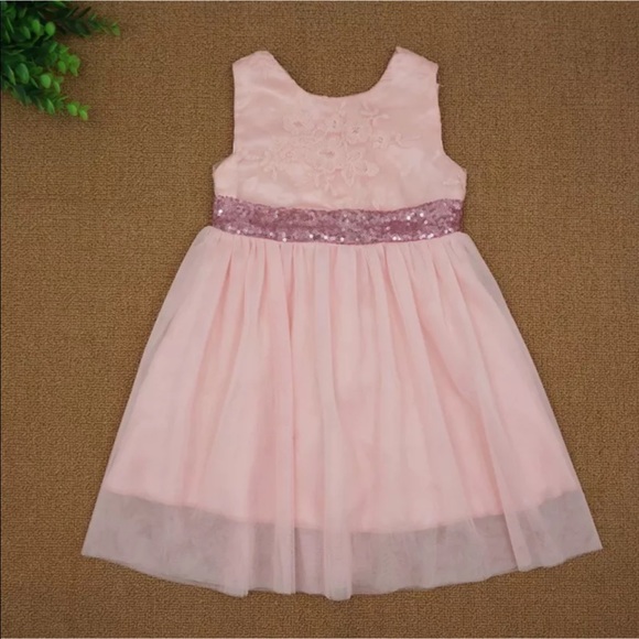 🎀New! Blush Pink Tutu Sparkly Bow Lace Dress - Picture 6 of 8